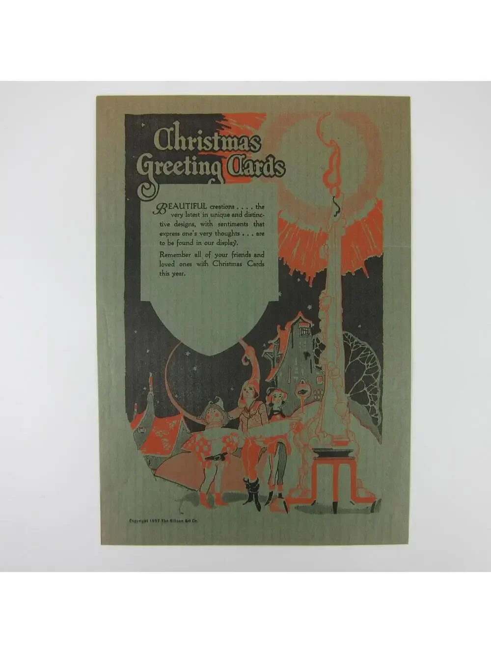 Vintage 1927 Art Deco Christmas Lithograph Paper Bag Gibson Art Co Cincinnati OH